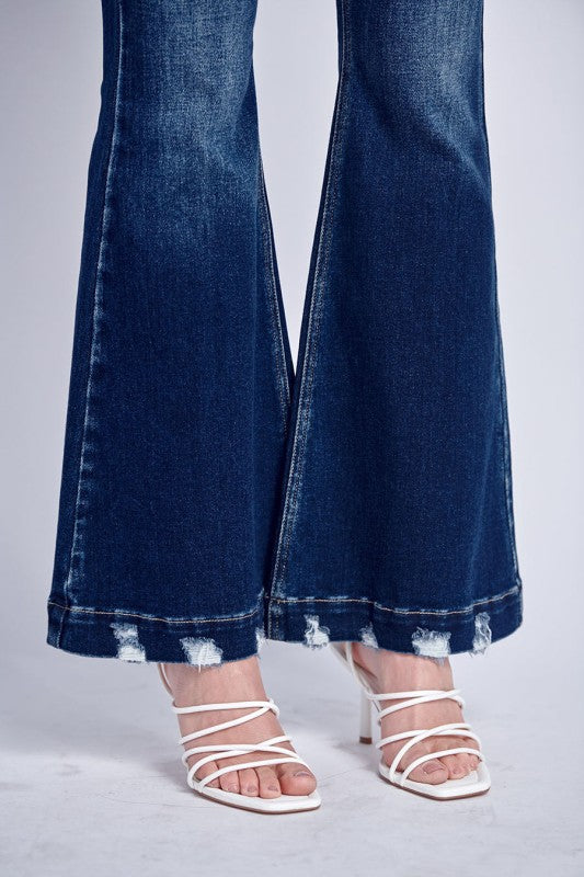 AT1017FLD Mid Rise Stretch Super Flare Jeans - Sleekdenim.com