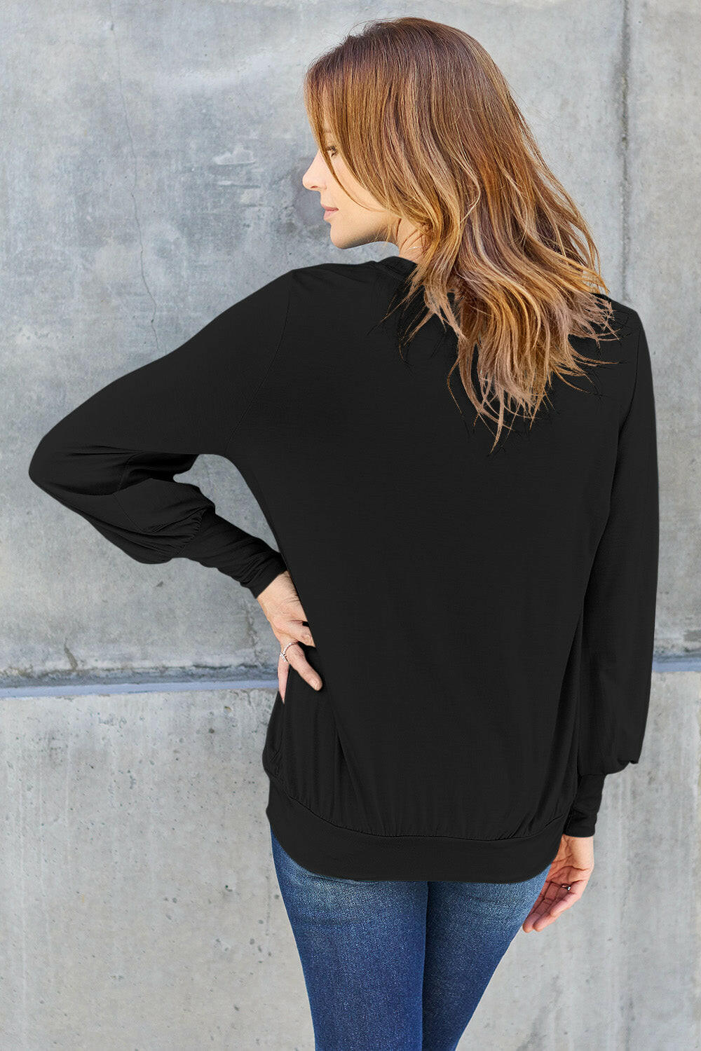 Basic Bae Full Size V-Neck Lantern Sleeve Top Black