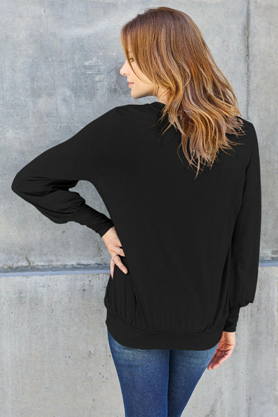 Basic Bae Full Size V-Neck Lantern Sleeve Top Black