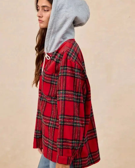 BiBi Brushed Plaid Hooded Jacket - Sleekdenim.com