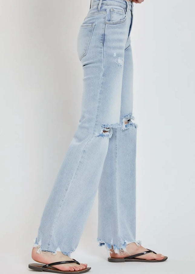 RISEN Full Size High Rise Distressed Wide Leg Jeans - Sleekdenim.com