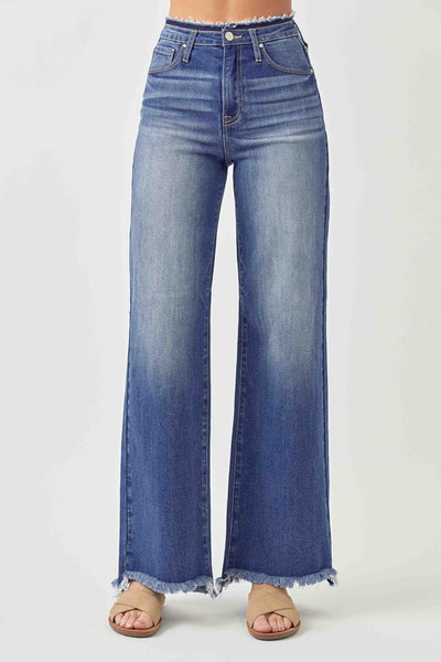 RISEN High Waist Raw Hem Wide Leg Jeans | Sleekdenim.com