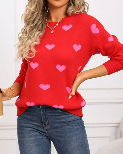 Valentine's Day Heart Pattern Dropped Shoulder Sweater - Sleekdenim.com