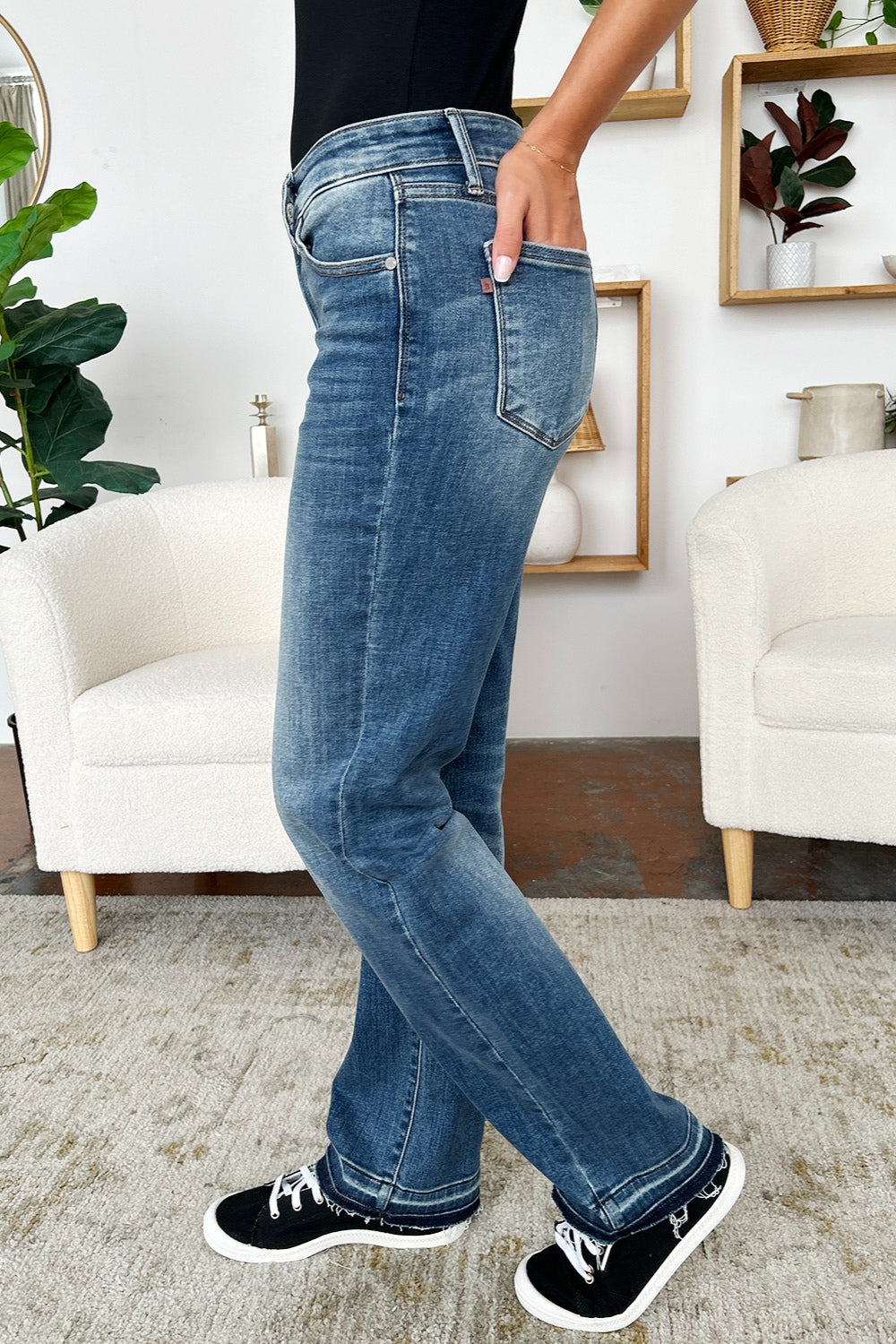 Judy Blue Full Size Mid Rise Release Hem Dad Jeans