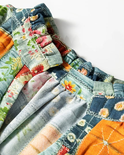 Floral Half Placket Collared V-Neck Blouse - Sleekdenim.com