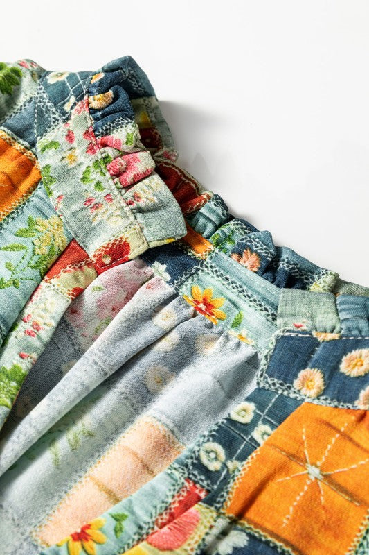 Floral Half Placket Collared V-Neck Blouse - Sleekdenim.com