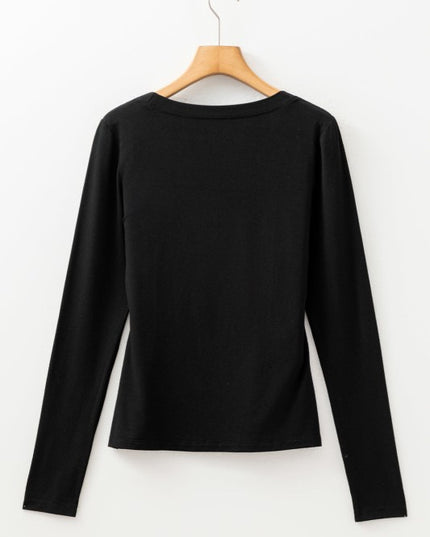 Solid Scoop Neck Long Sleeve Top - Sleekdenim.com
