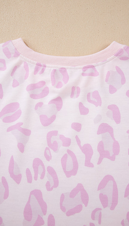 Pink Leopard Two Piece Top and Pants Set - Sleekdenim.com