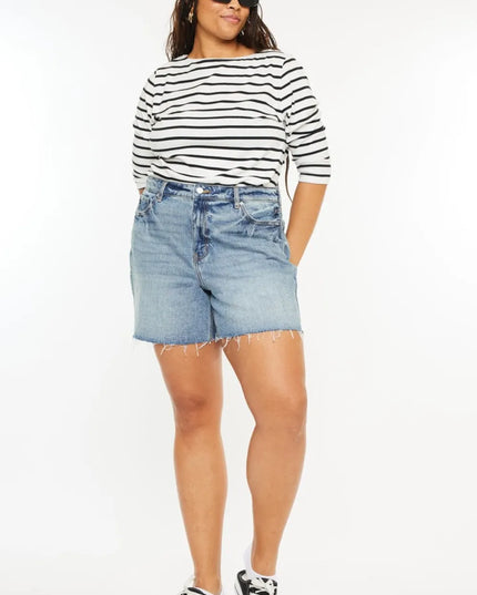 Kancan Full Size Raw Hem High Waist Denim Shorts - Sleekdenim.com