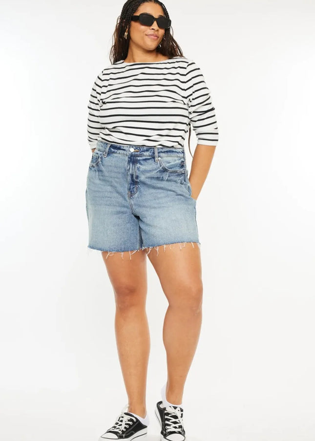 Kancan Full Size Raw Hem High Waist Denim Shorts - Sleekdenim.com