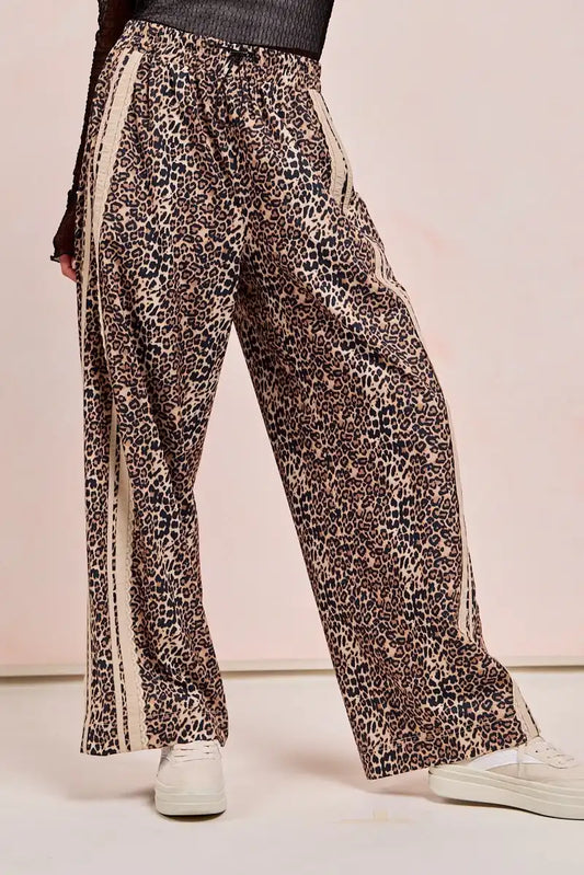 BiBi Leopard Print Pants with Contrasting Side Stripes - Sleekdenim.com