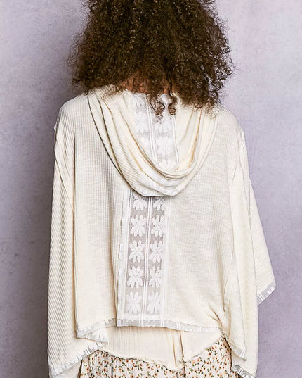 POL Short Sleeve Hoodie Top with Lace Detail - Sleekdenim.com