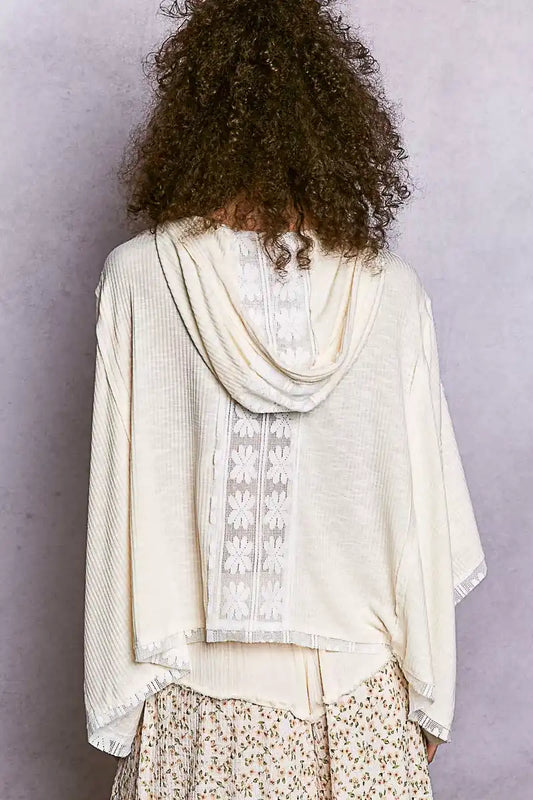 POL Short Sleeve Hoodie Top with Lace Detail