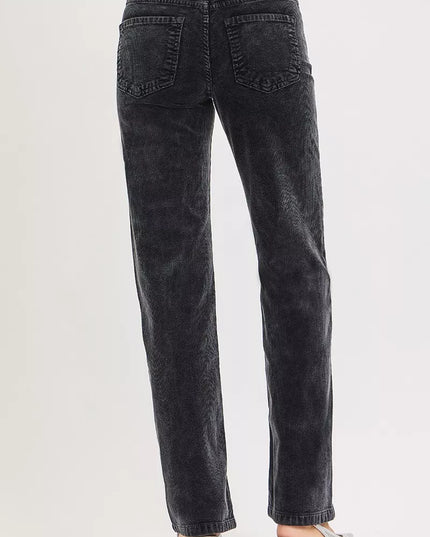 RISEN Tummy Control Mid Rise Straight Leg Corduroy Pants - Sleekdenim.com