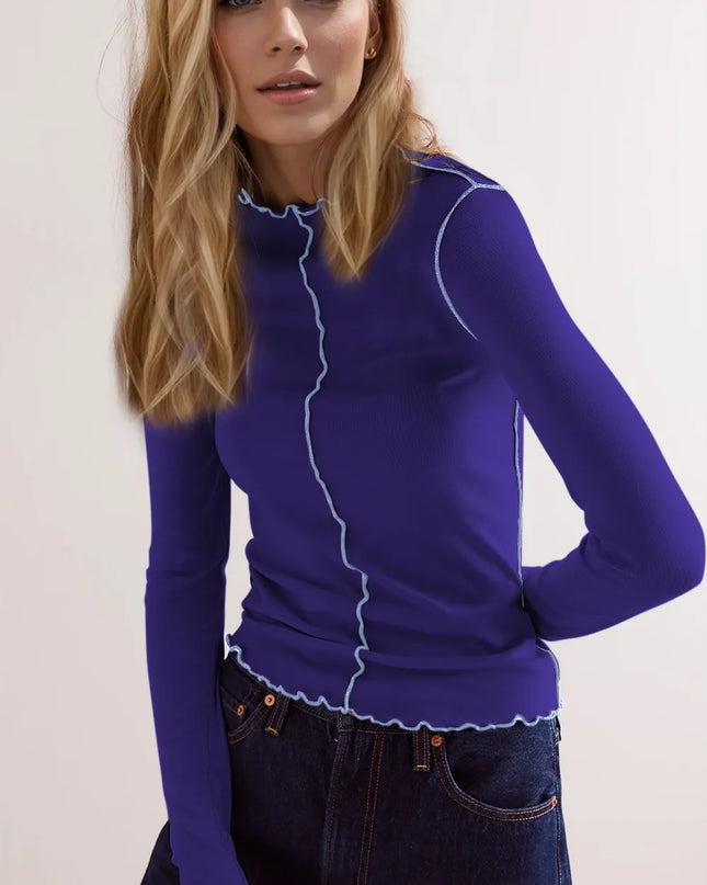 Basic Bae Contrast Trim Mock Neck Long Sleeve T-Shirt - Sleekdenim.com