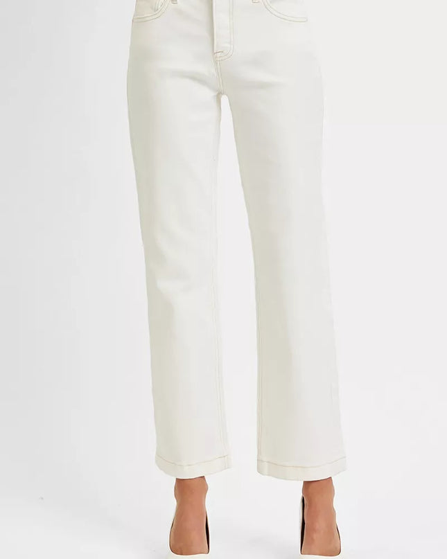 RISEN Full Size Tummy Control Mid Rise Ankle Straight Jeans Plus Size - Sleekdenim.com