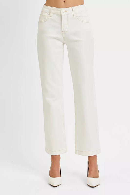 RISEN Full Size Tummy Control Mid Rise Ankle Straight Jeans Plus Size - Sleekdenim.com