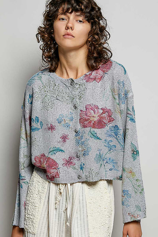 POL Floral Print Button-Down Knit Cardigan - Sleekdenim.com