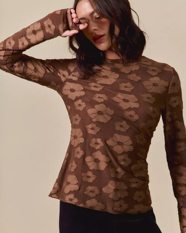 SO ME Stretched Jacquard Casual Tops with Thumb Opening - Sleekdenim.com