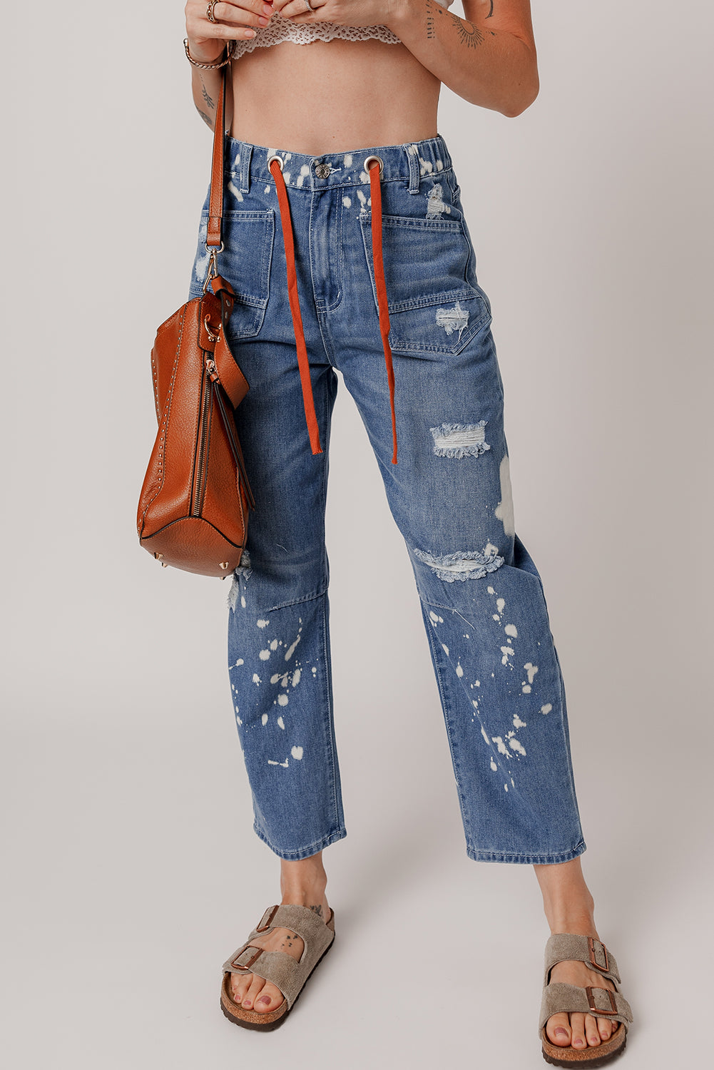 Ashleigh Blue Ripped Splattering Paint Cropped Straight Jeans - Sleekdenim.com