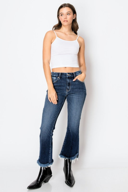 AT1018FLDNT Colle High Rise Crop Flare Jeans - Sleekdenim.com