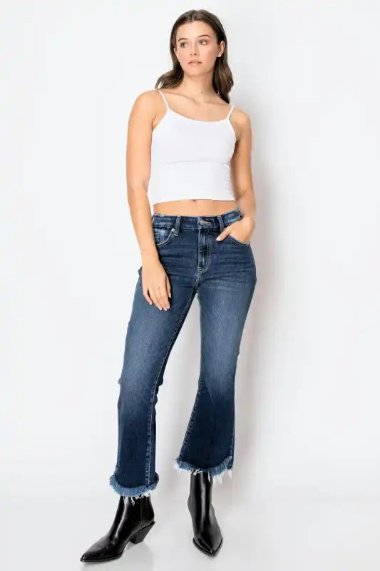 Artemis Vintage AT1018FLDNT Colle High Rise Crop Flare Jeans - Sleekdenim.com
