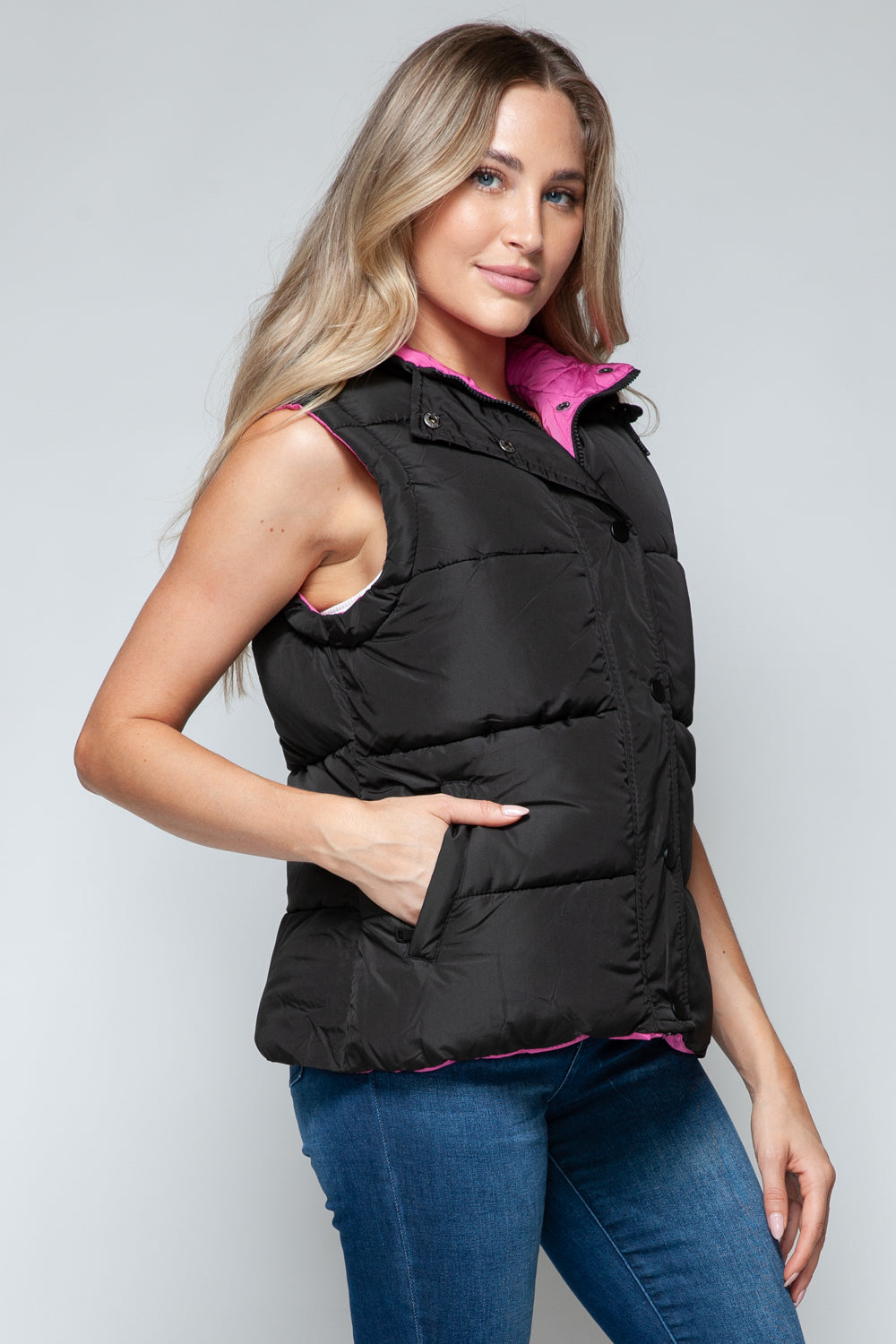 Snobbish Snap and Zip Closure Hooded puffer Vest