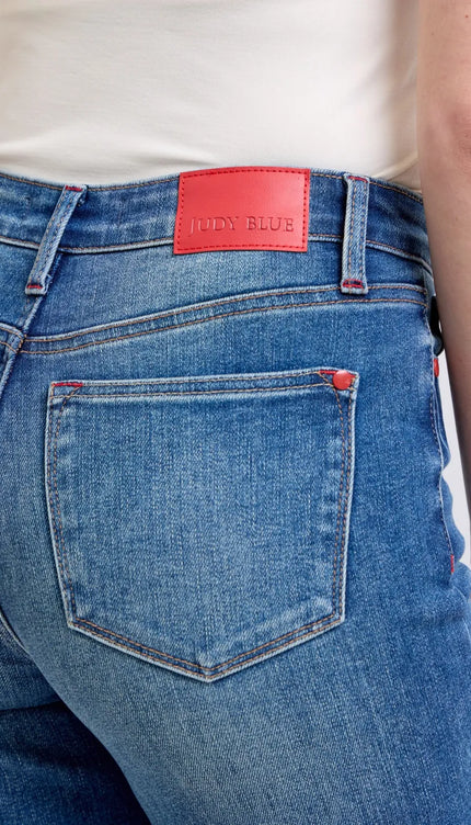 Judy Blue Full Size Plaid Print Cuff Straight Leg Jeans with Pockets - Sleekdenim.com