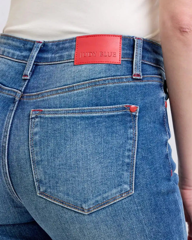 Judy Blue Full Size Plaid Print Cuff Straight Leg Jeans with Pockets - Sleekdenim.com