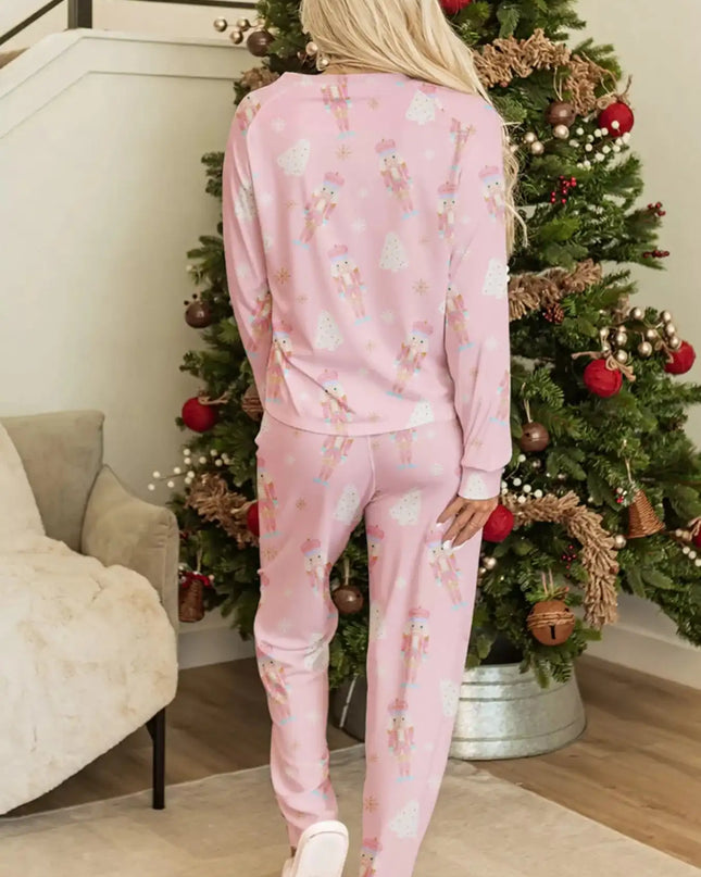 Christmas Tree Nutcracker Print Top and Pants 2pcs Lounge Set - Sleekdenim.com