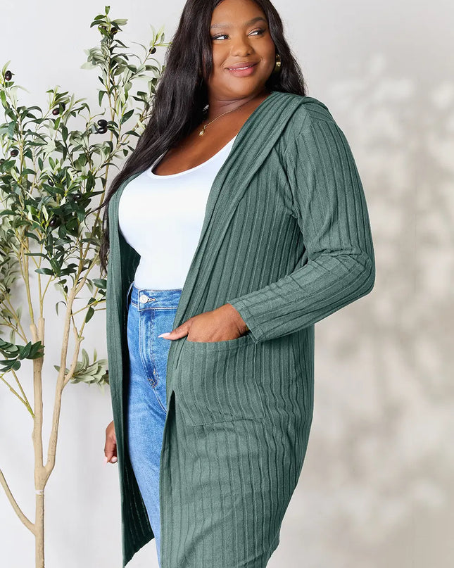 Basic Bae Full Size Hooded Sweater Cardigan - Sleekdenim.com