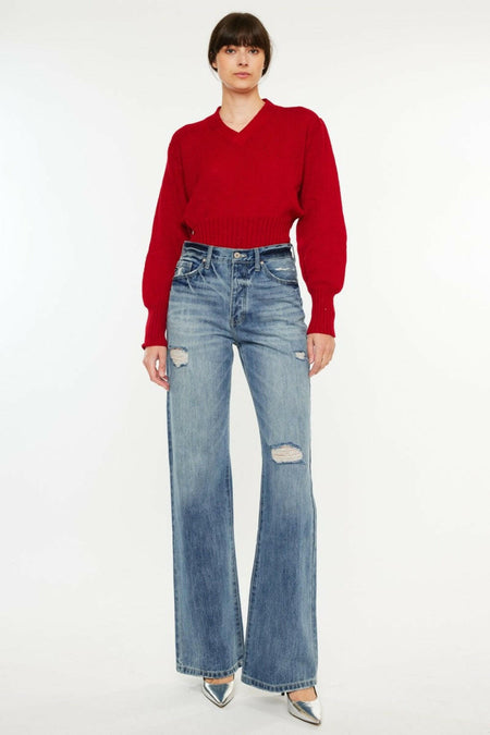 Kancan Distressed High Waist Bootcut Jeans | Sleekdenim.com