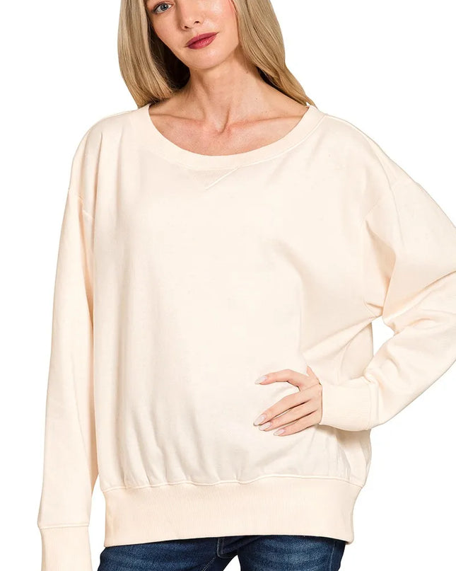 Zenana Fleece Boat Neck Sweatshirt - Sleekdenim.com