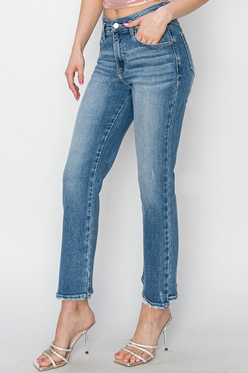 RISEN High Rise Slim Straight Jeans | Sleekdenim.com