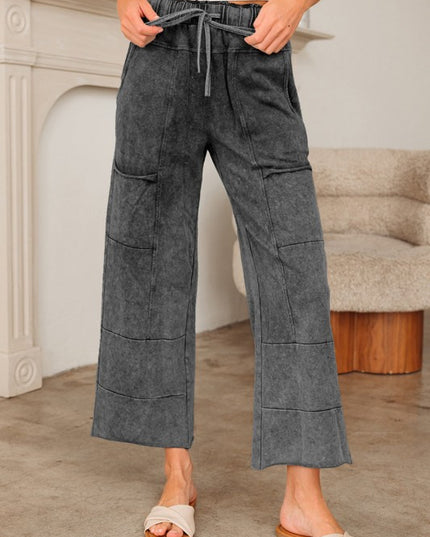Mineral Wash High Waist Raw Hem Pants - Sleekdenim.com