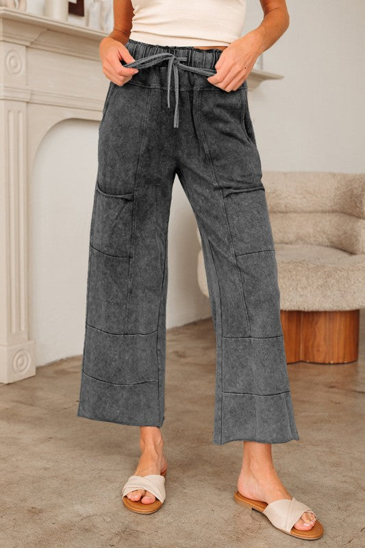 Mineral Wash High Waist Raw Hem Pants - Sleekdenim.com