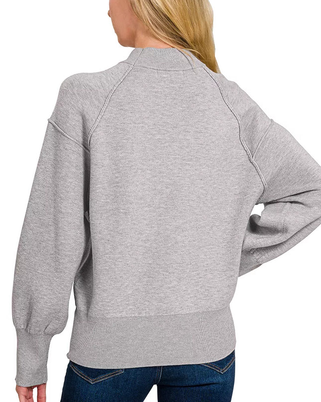 Zenana Viscose Mock Neck Exposed Seam Sweater - Sleekdenim.com