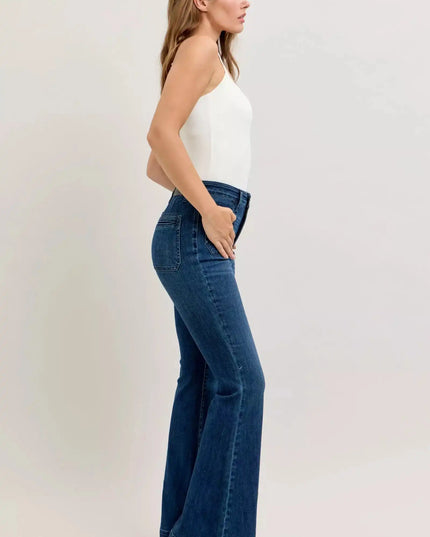 Judy Blue High-Waisted Flare Jeans with Front Pockets - Sleekdenim.com