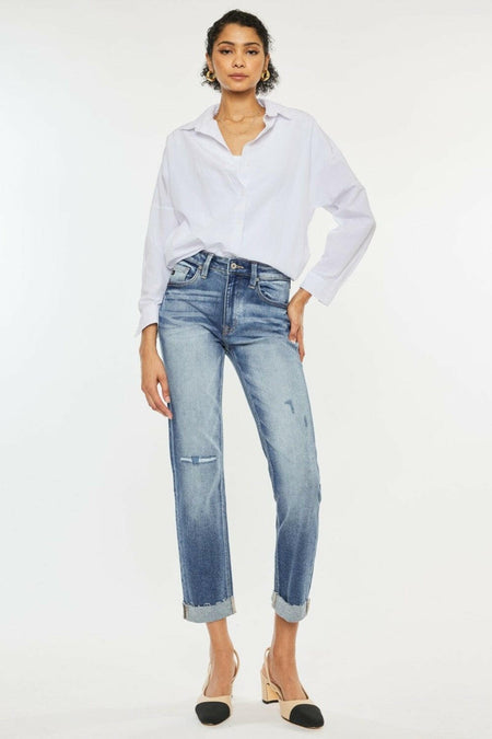 Kancan High Rise Cuffed Straight Jeans | Sleekdenim.com