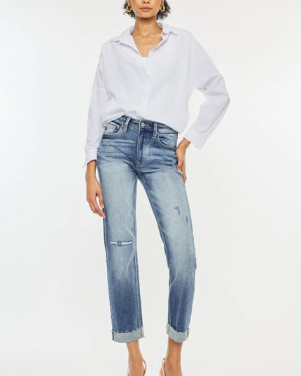 Kancan High Rise Cuffed Straight Jeans - Sleekdenim.com