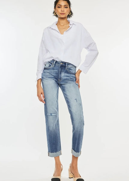Kancan High Rise Cuffed Straight Jeans - Sleekdenim.com
