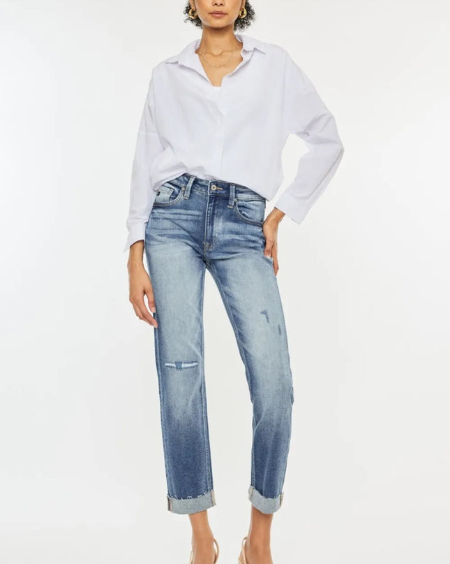 Kancan High Rise Cuffed Straight Jeans - Sleekdenim.com