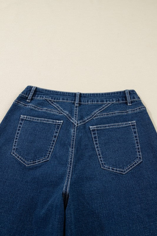Denim Stitch High-Waist Cuff Jeans - Sleekdenim.com