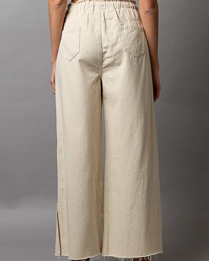 POL Distressed Drawstring Slit Wide leg Pants - Sleekdenim.com