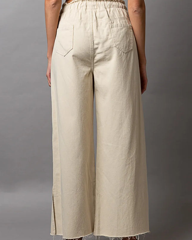 POL Distressed Drawstring Slit Wide leg Pants - Sleekdenim.com