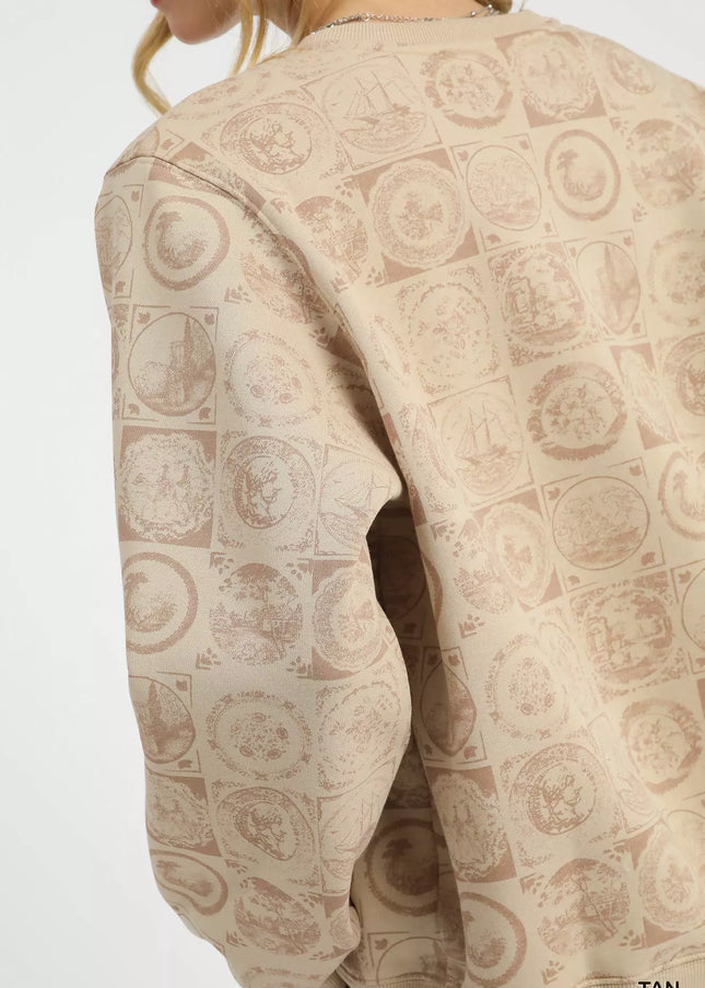 Umgee Coin Stamp Print Sweatshirt - Sleekdenim.com