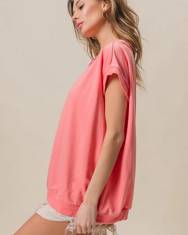 BiBi French Terry Drop Shoulder Basic Top - Sleekdenim.com