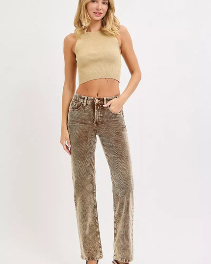 RISEN Tummy Control Mid Rise Straight Leg Corduroy Pants - Sleekdenim.com