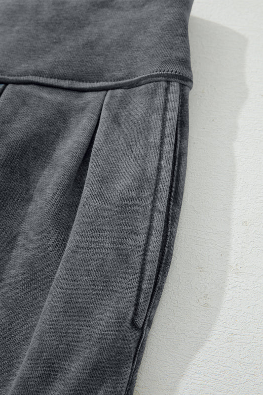 Medium Grey Mineral Wash Jogger Style High Waist Pants - Sleekdenim.com