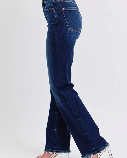 Judy Blue Full Size Raw Hem Straight Leg Jeans - Sleekdenim.com